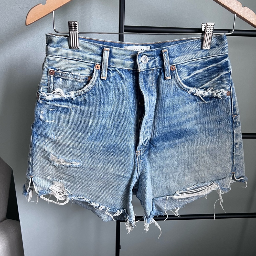 Agolde Blue Distressed Jean Shorts
